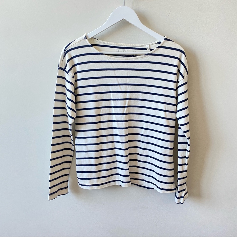 H&M Navy and White Organic Cotton Striped Boat Neck Top Women’s Size Medium